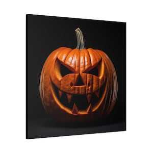 Jack o'-lantern pumpkin painting - photo of carved pumpkin on black background. Creepy. image 5