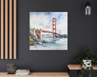 ゴールデン ゲート ブリッジの水彩画 - 明るい色。風通しの良い