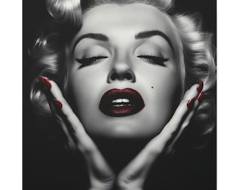 Marilyn Monroe Wall Art - portrait of Marilyn Monroe in black and white with red lips