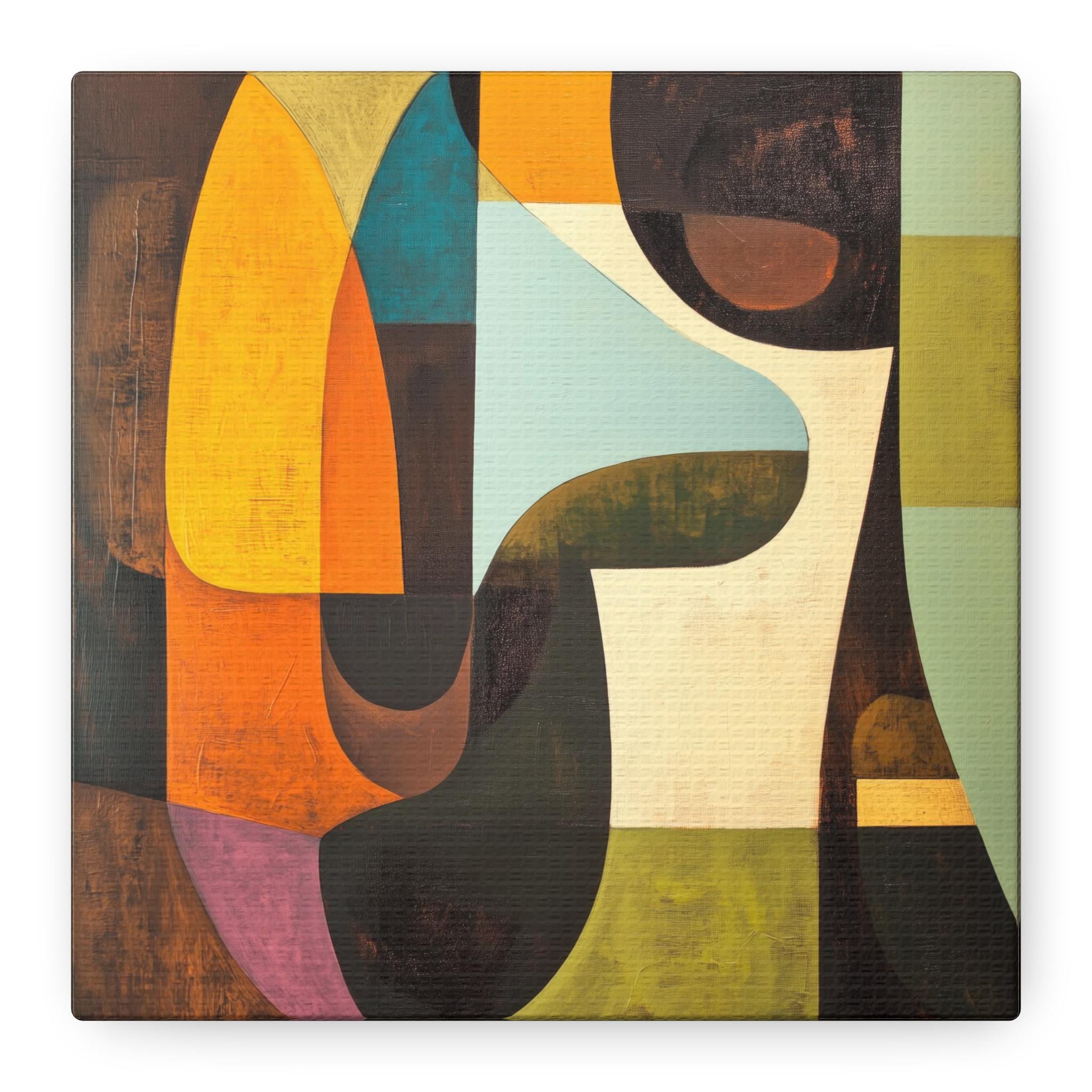 ミッドセンチュリーモダン、アースカラーの抽象的な幾何学模様、1950