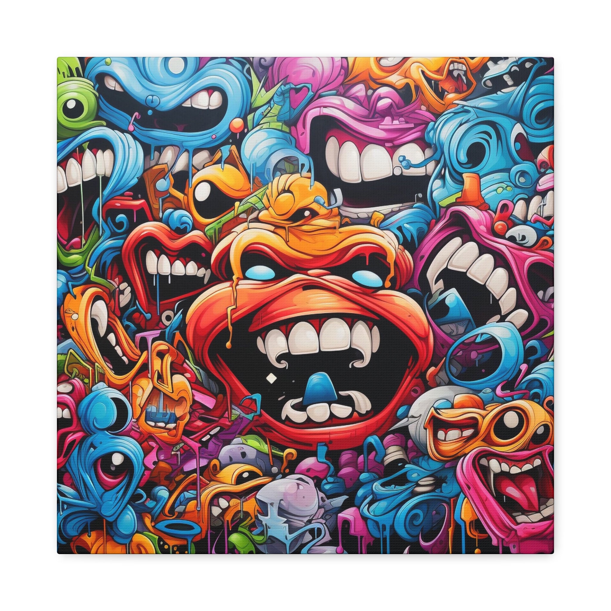 狂ったモンスターの口のグラフィティアートキャンバスウォールアート