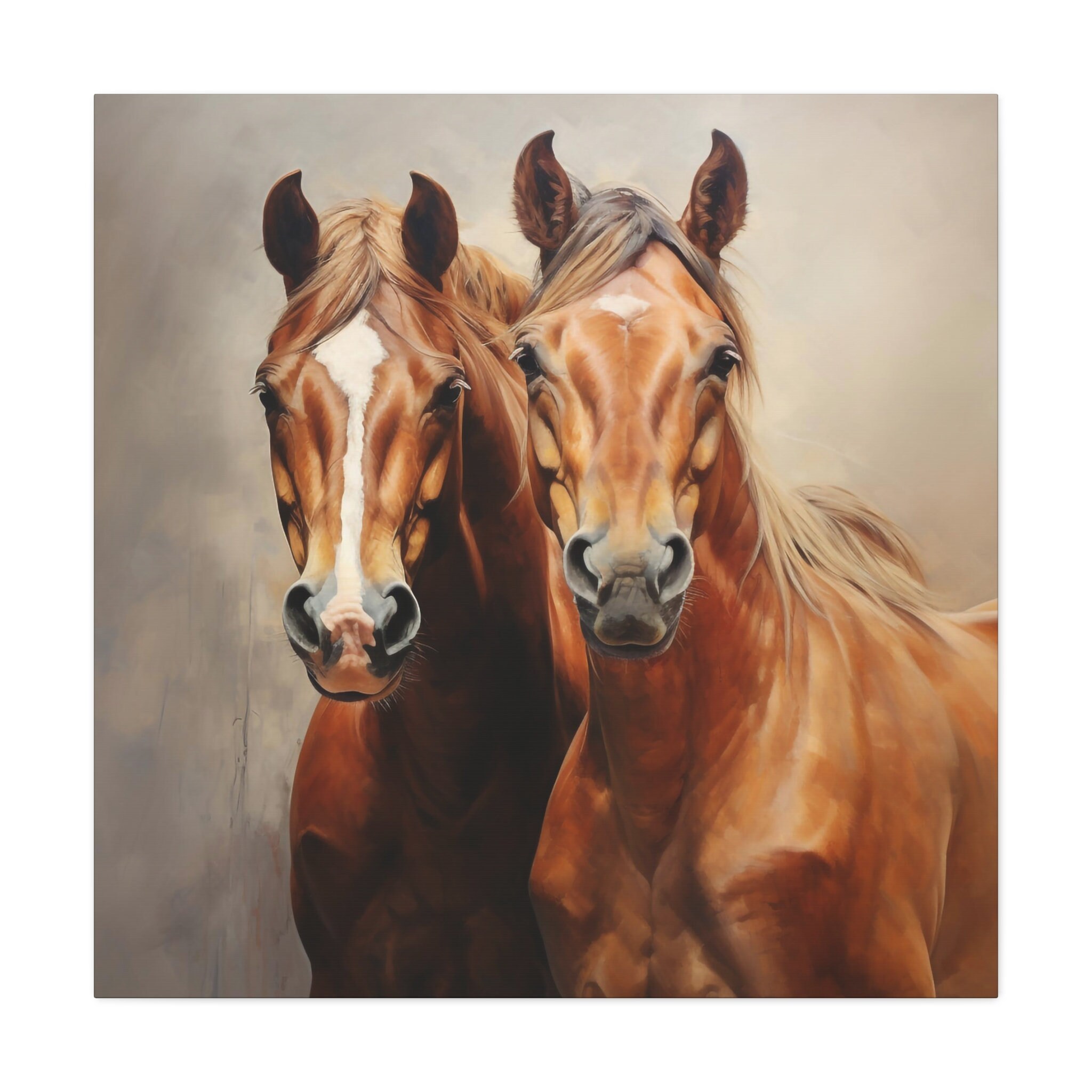 Horses Painting - Portrait Painting of Two Brown Horses - Etsy