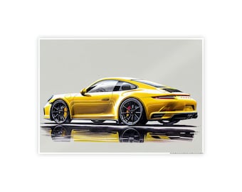 Yellow Porsche Wall Art - gray background on glossy paper