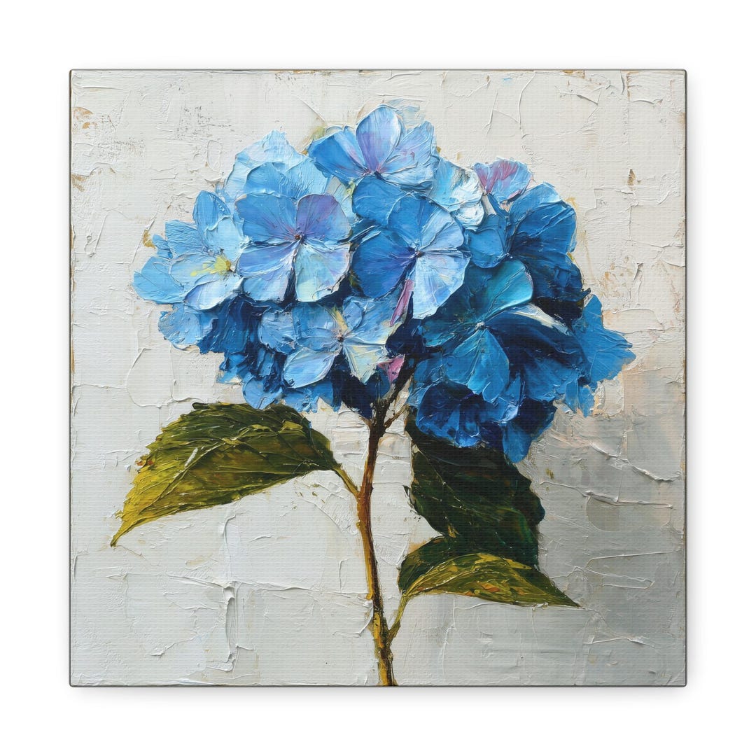 Hydrangea Painting, Blue Hydrangea Oil Painting on Matte Canvas