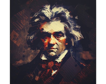 Retrato de Ludwig van Beethoven - pintura abstracta en lienzo cuadrado de Beethoven