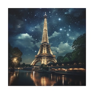 Eiffel Tower painting - Eiffel Tower wall art, depiction of the Eiffel Tower at night in brilliance