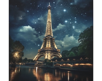 Eiffel Tower painting - Eiffel Tower wall art, depiction of the Eiffel Tower at night in brilliance
