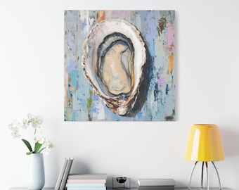 Oyster Painting on Textured Canvas, Coastal Wall Art, Abstract Oyster Shell Artwork, Beach House Decor