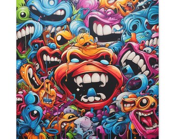 狂ったモンスターの口のグラフィティアートキャンバスウォールアート