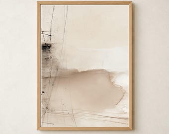 Wabi Sabi Brown Line Art Print, Brown Abstract Decor