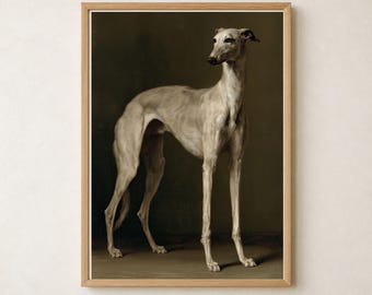 Greyhound Portrait, Vertical Beige Green Printable Wall Art, Old World Dog Painting