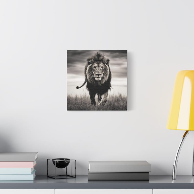 Lion Picture - captivating black and white photo of a lion on canvas image 8