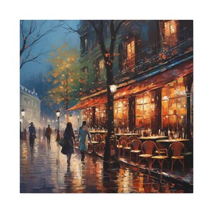 Pintura de París: pintura de un café parisino por la noche, pintura callejera de París, arte mural de París imagen 8