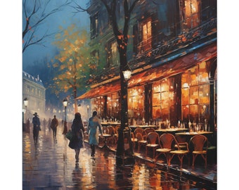 パリの絵画 - 夜のパリのカフェの絵画、パリの街の絵画、パリの壁画