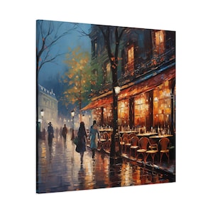Pintura de París: pintura de un café parisino por la noche, pintura callejera de París, arte mural de París imagen 6
