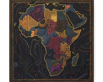 African Art Canvas-Map of Africa with Traditional Patterns Art - Printed Picture Aftica Wall Art Decoration CANVAS READY to Hang