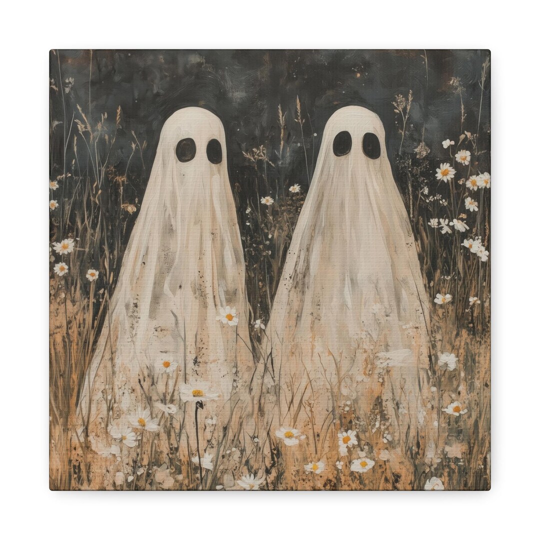 Ghost in Wild Flower Field Canvas, Dark Academia Decor, Gothic Painting ...