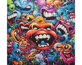 Mad Monster Mouths Graffiti Art Canvas Wall Art