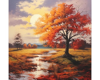 水彩画の秋の風景画、秋の風景画 - Etsy 日本