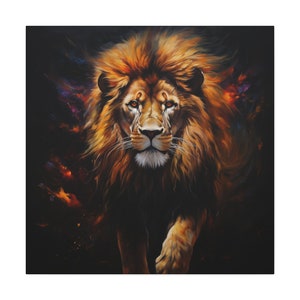 Lion Painting - Bold and elegant abstract painting of a lion on black canvas
