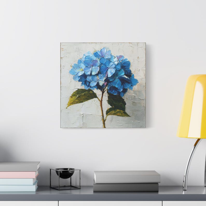 Hydrangea Painting, Blue Hydrangea Oil Painting on Matte Canvas, Floral ...