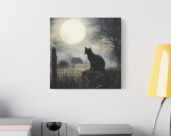 一作限り】満月に舞う黒猫の和幻想アート 黒猫 デジタルアート L736