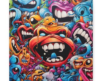 狂ったモンスターの口のグラフィティアートキャンバスウォールアート