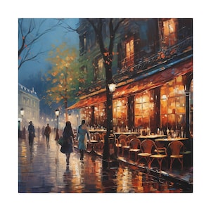 Paris painting - painting of Paris café at night, Paris street painting, Paris wall art