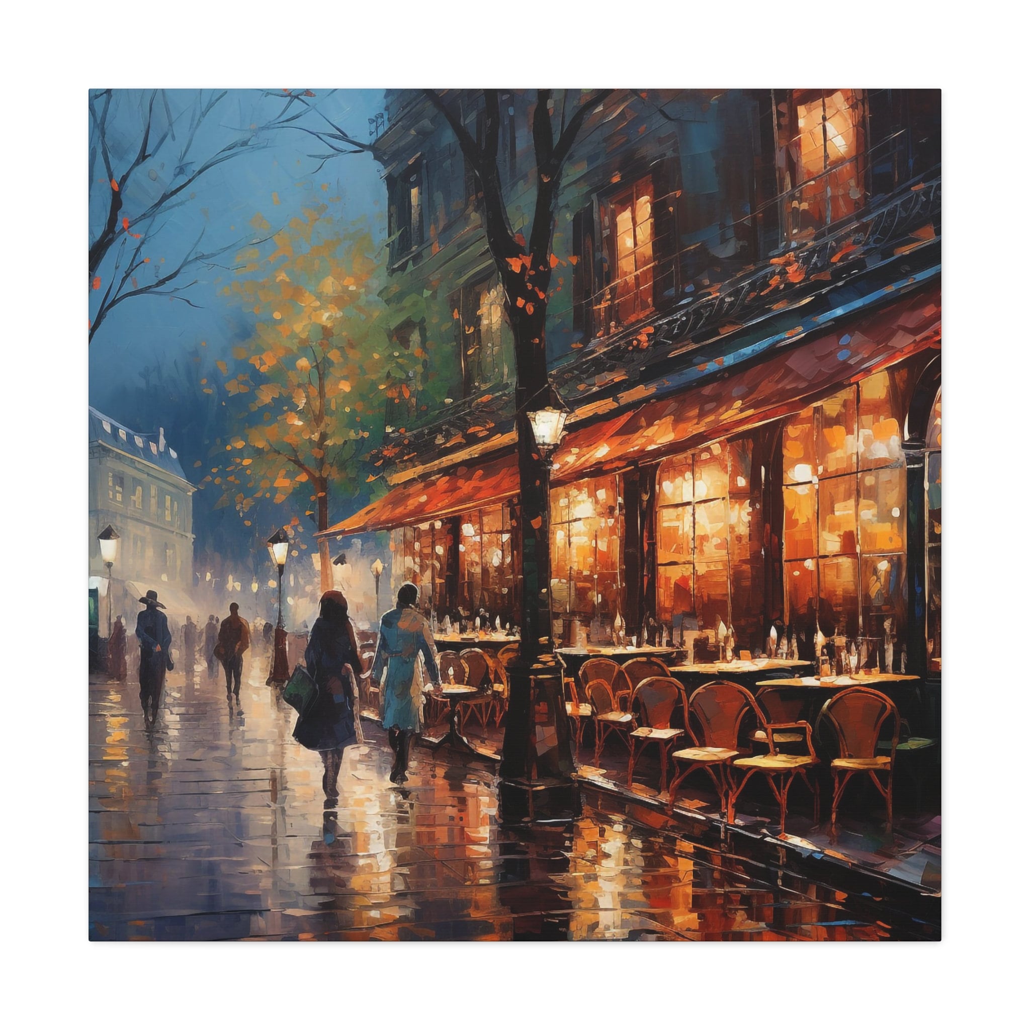 パリの絵画 - 夜のパリのカフェの絵画、パリの街の絵画、パリの壁画
