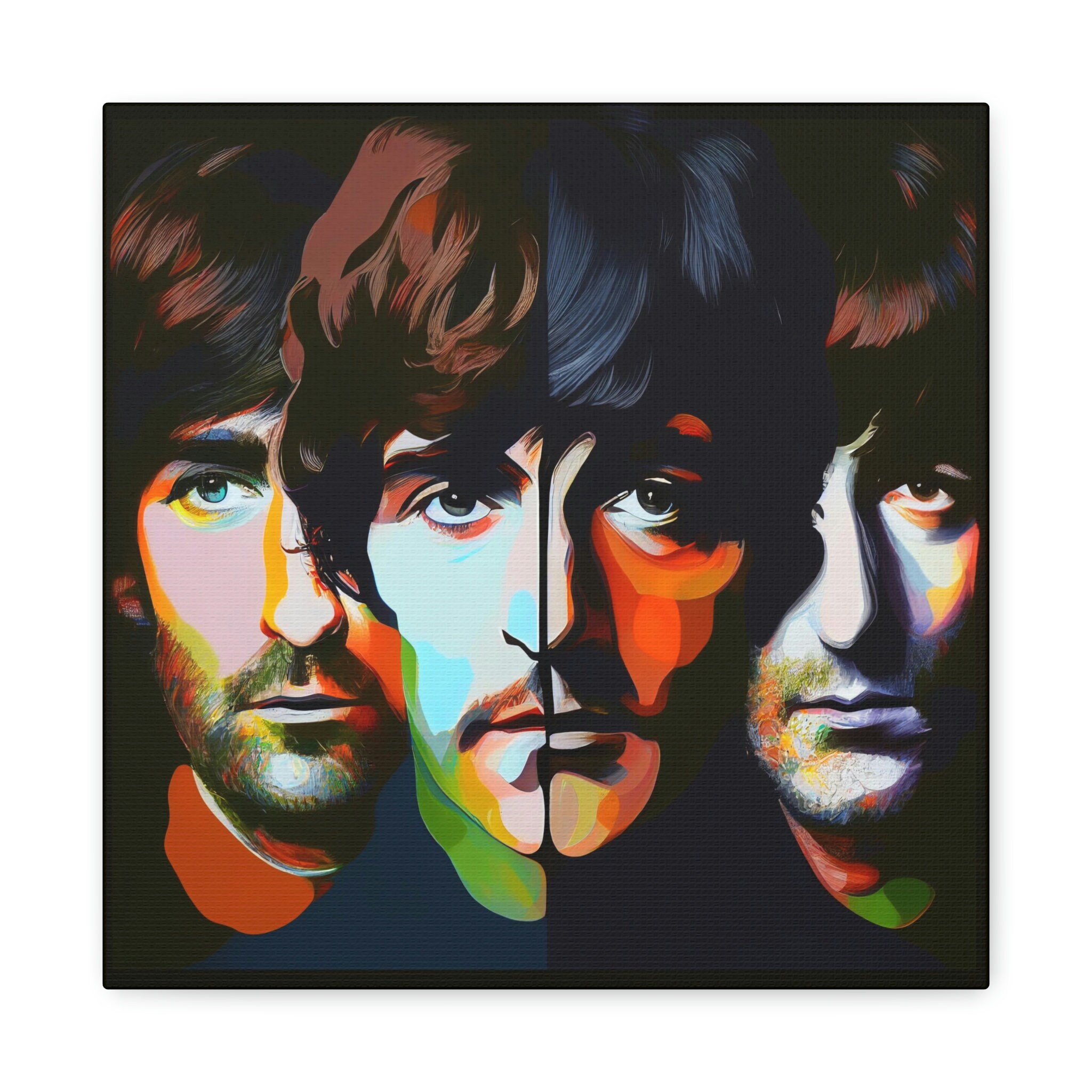 ビートルズの絵画 - 正方形のキャンバスにビートルズの4人を描いた抽象