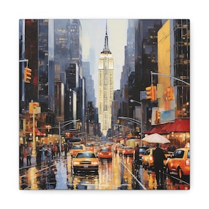 New York City Painting - New York City street with the Empire State Building lit up in the distance, NYC wall art