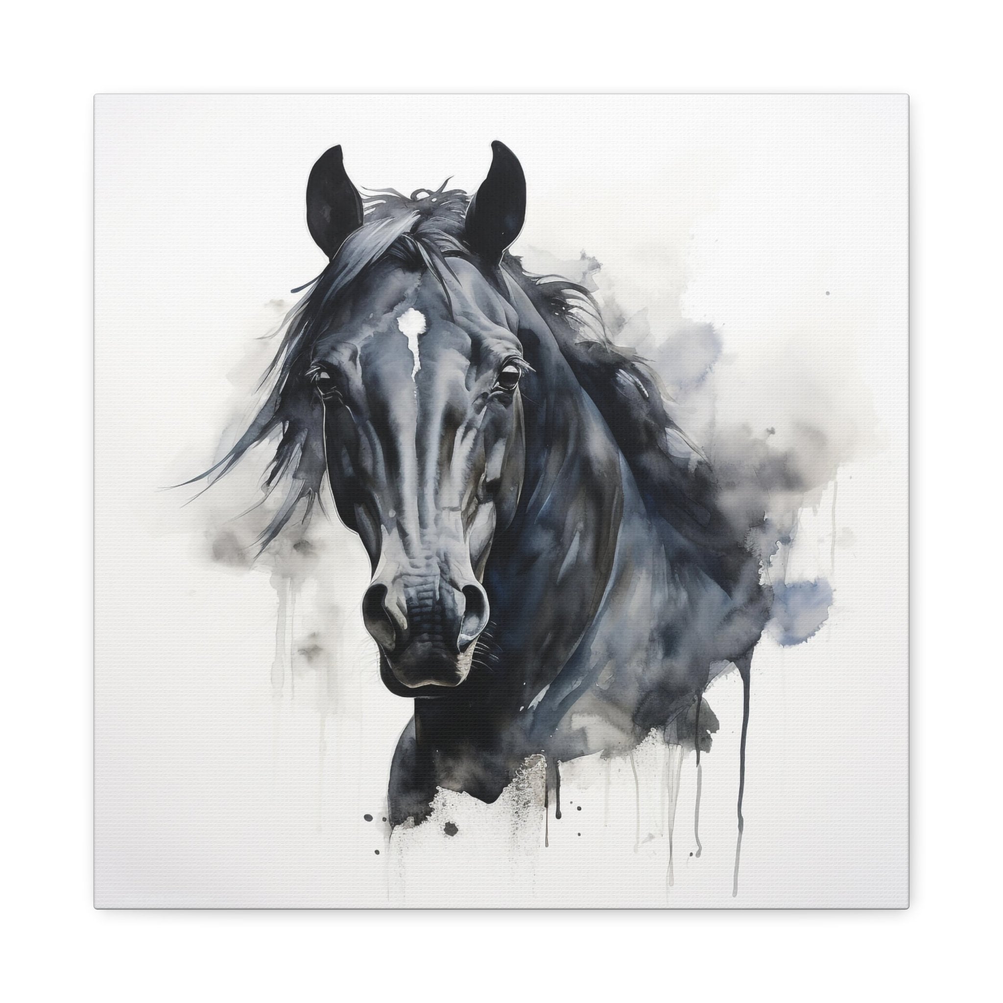 馬の絵画 - 黒馬の壁画肖像画 - Etsy 日本