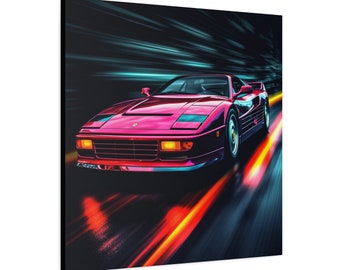 赤いフェラーリの壁アート - 正方形のキャンバスに描かれたシーンを