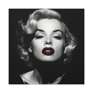 Marilyn Monroe Portrait - artwork of Marilyn Monroe in black and white with red lips