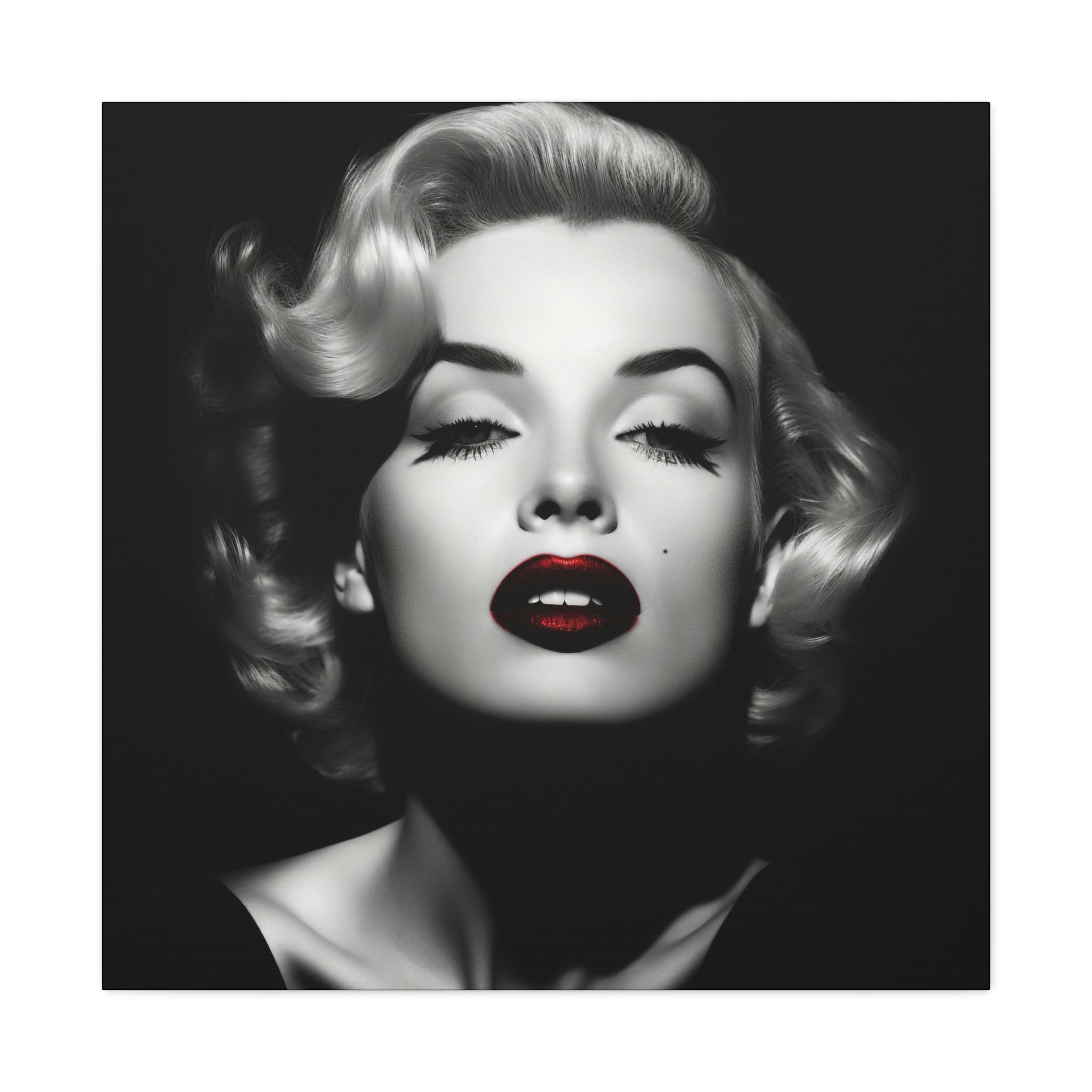 マリリン モンローの肖像画 - 赤い唇をした白黒のマリリン モンローの