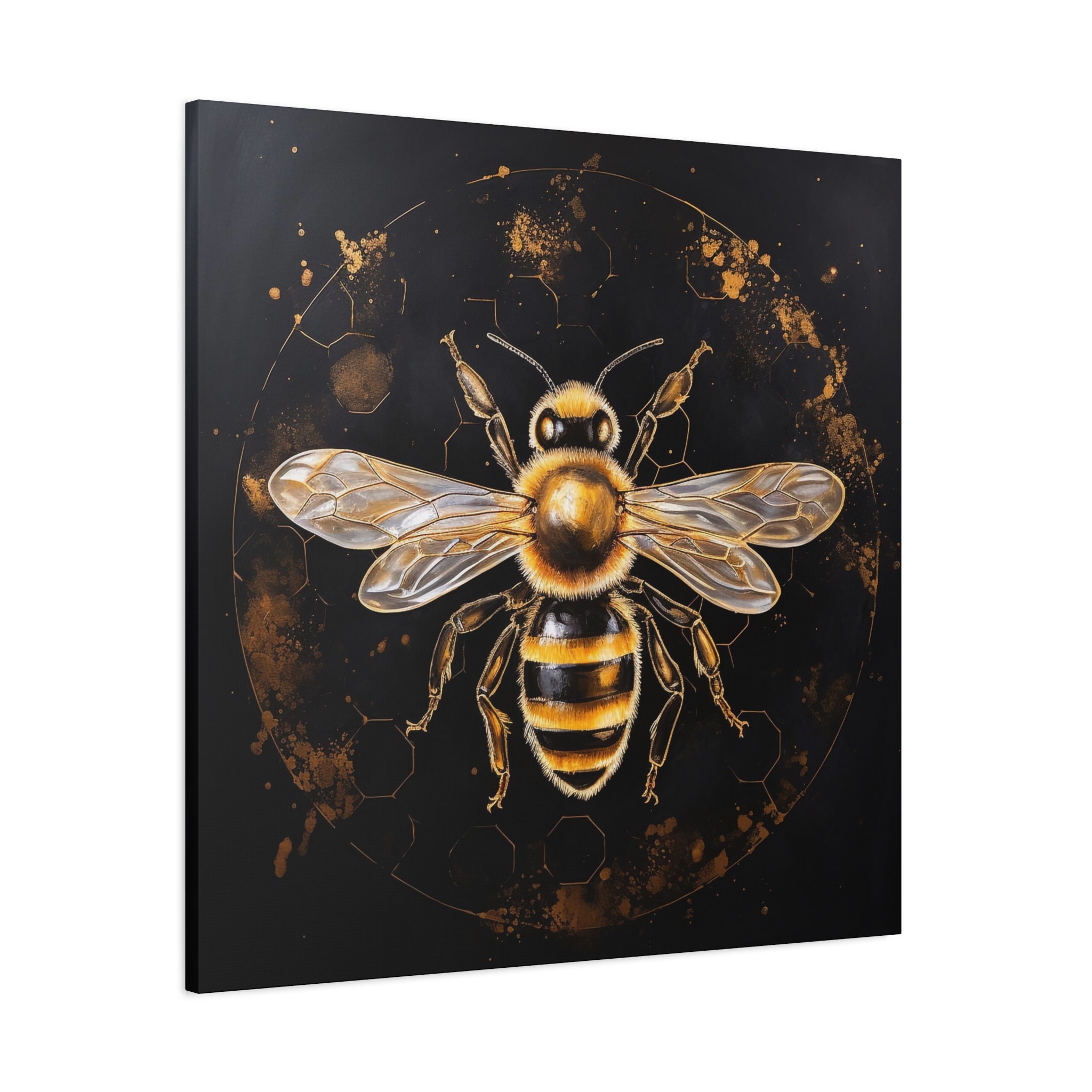 Honey Bee Art - Honey Bee Painting, Honey Bee Wall Art, Gold on Black