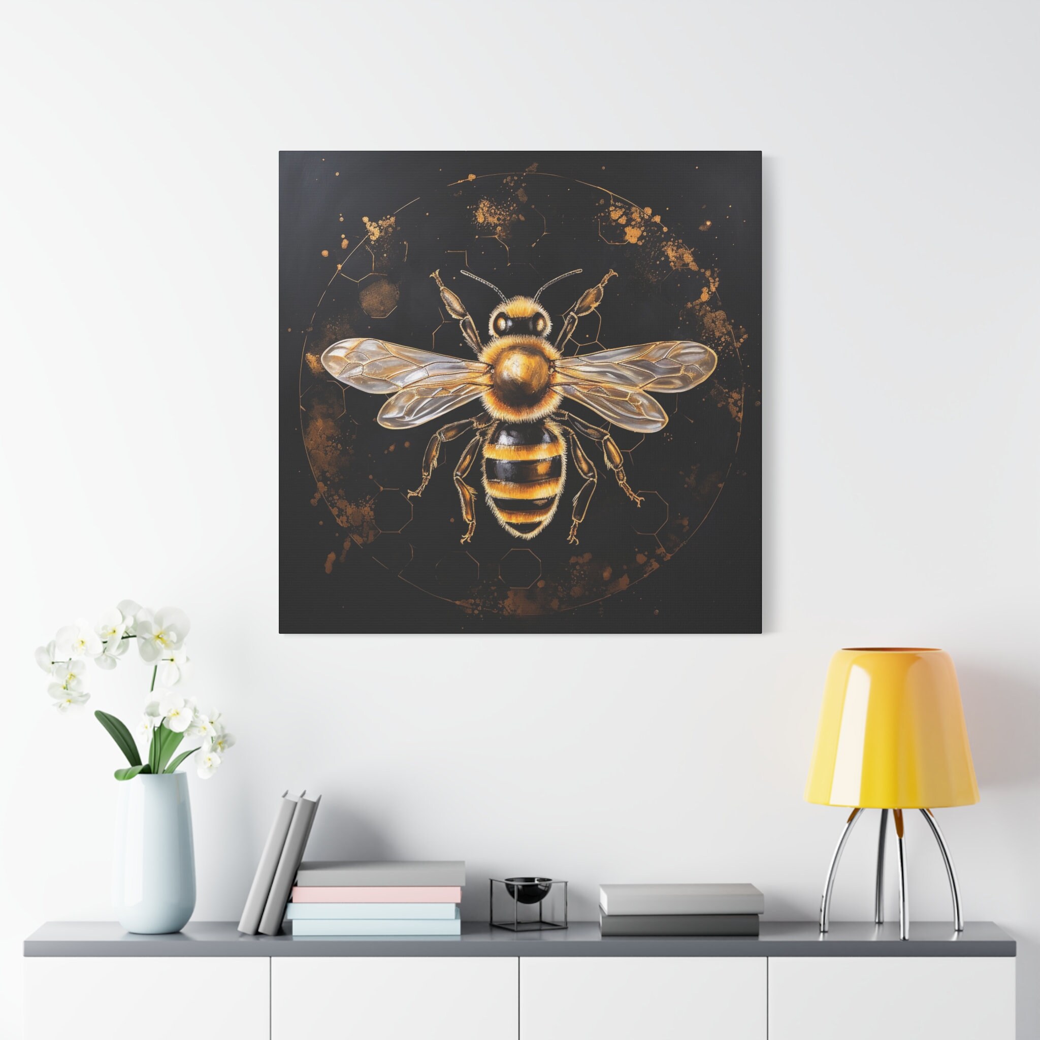 Honey Bee Art - Honey Bee Painting, Honey Bee Wall Art, Gold on Black ...