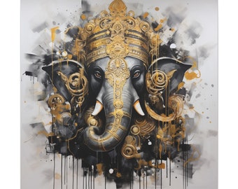 Ganesha Painting - abstract painting of Ganesha in black and gold
