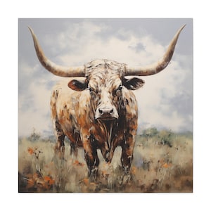 Longhorn Painting - schilderij van een longhornstier op een weiland