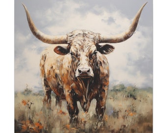 Longhorn Painting - painting of a longhorn bull on a pasture