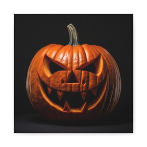 Jack o'-lantern pumpkin painting - photo of carved pumpkin on black background. Creepy. image 7