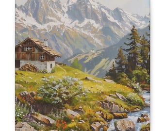 Schweizer Alpen Malerei, Schweizer Alpen Berge Malerei, Schweizer Alpen Dekor, Schweizer Alpen Wandkunst