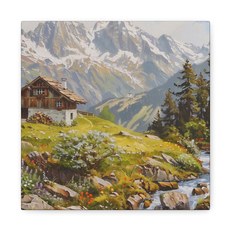 Gemälde der Schweizer Alpen, Berglandschaft der Schweizer Alpen, Dekoration der Schweizer Alpen, Wandkunst mit Motiven der Schweizer Alpen Bild 1