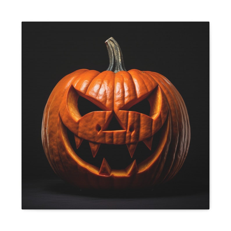 Jack o'-lantern pumpkin painting - photo of carved pumpkin on black background. Creepy. image 10