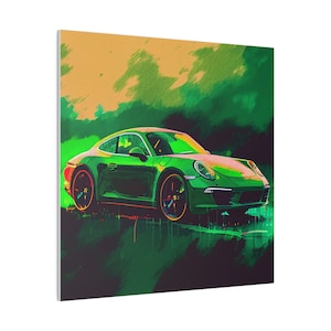 Green Porsche Wall Art Canvas - dripping with color