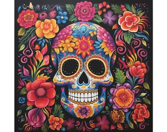 Day of the Dead Skull Painting - Halloween Art, Day of the Dead wall art, Mexican