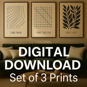 The Way The Truth The Life – Christian Scripture Wall Art Set of 3 | Minimalist Bible Verse Prints | Neutral Home Decor | Digital Download