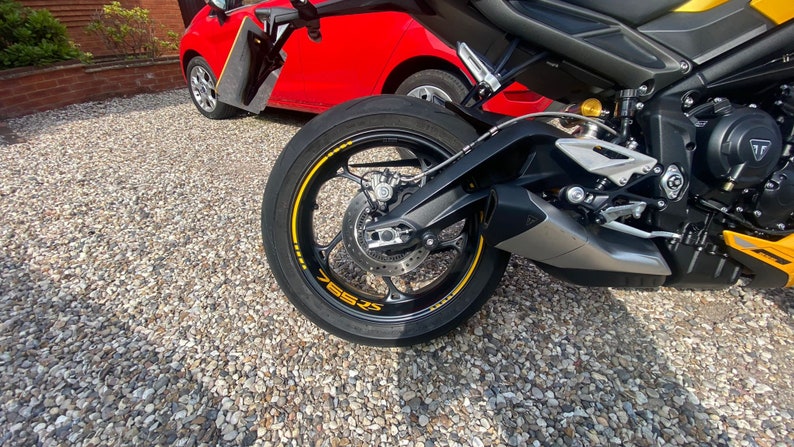 Triumph Street Triple 765RS Cosmic Yellow Wheel Vinyl Kit image 7