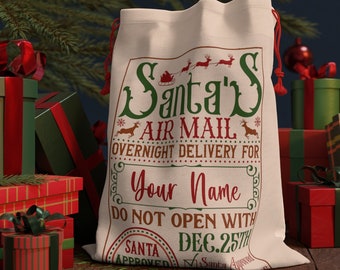 Custom Name Personalized Christmas Gift Bag Santa's Sack Bag for Presents Christmas Name Bag Custom Santa Bag Holiday Eco Friendly Gift Bag2