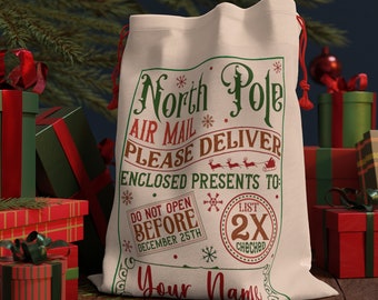 Custom Name Personalized Christmas Gift Bag Santa's Sack Bag for Presents Christmas Name Bag Custom Santa Bag Holiday Eco Friendly Gift Bag4